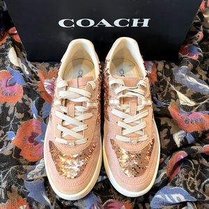 COACH City Sole Sequin Court Sneaker Rose Gold Size 7.5b